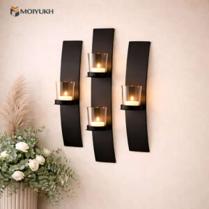 Three piece wall candle holder set with modern metal design for elegant home decor in Bangladesh