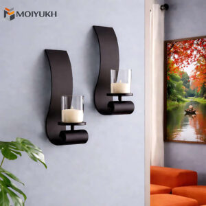 Black modern wall candle holder set with sleek curved design for home decor in Bangladesh