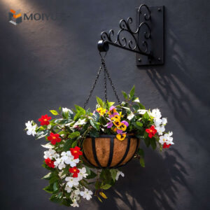 Hanging flower basket planter with wall bracket for outdoor garden decor in Bangladesh