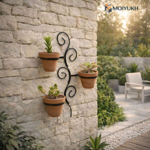 Outdoor wall planter with metal stand and multiple pots for garden decoration in Bangladesh