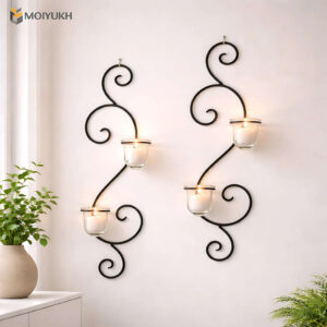 S shape wall candle holder set with metal frame and glass holders for modern home decor in Bangladesh
