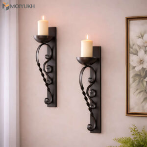 Wall mounted dual candle holder with artistic twisting metal design for home decor in Bangladesh