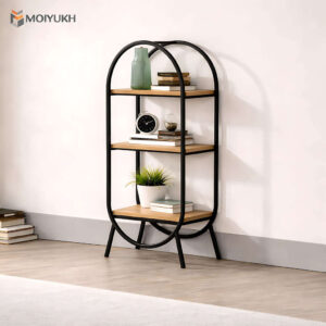 Arched metal wall shelf with wooden layers for modern home decor in Bangladesh