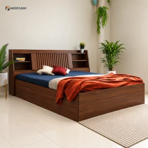 Modern Slatted Headboard Wooden Bed