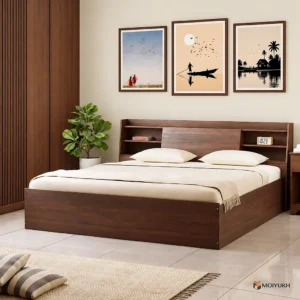 Modern Storage Bed with Headboard Shelves | Moiyukh